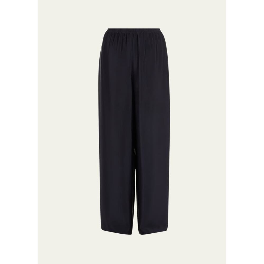 ESKANDAR 100% Silk Wide Leg Trousers Pants Size 1 Pull-On Black Midnight - Picture 4 of 10